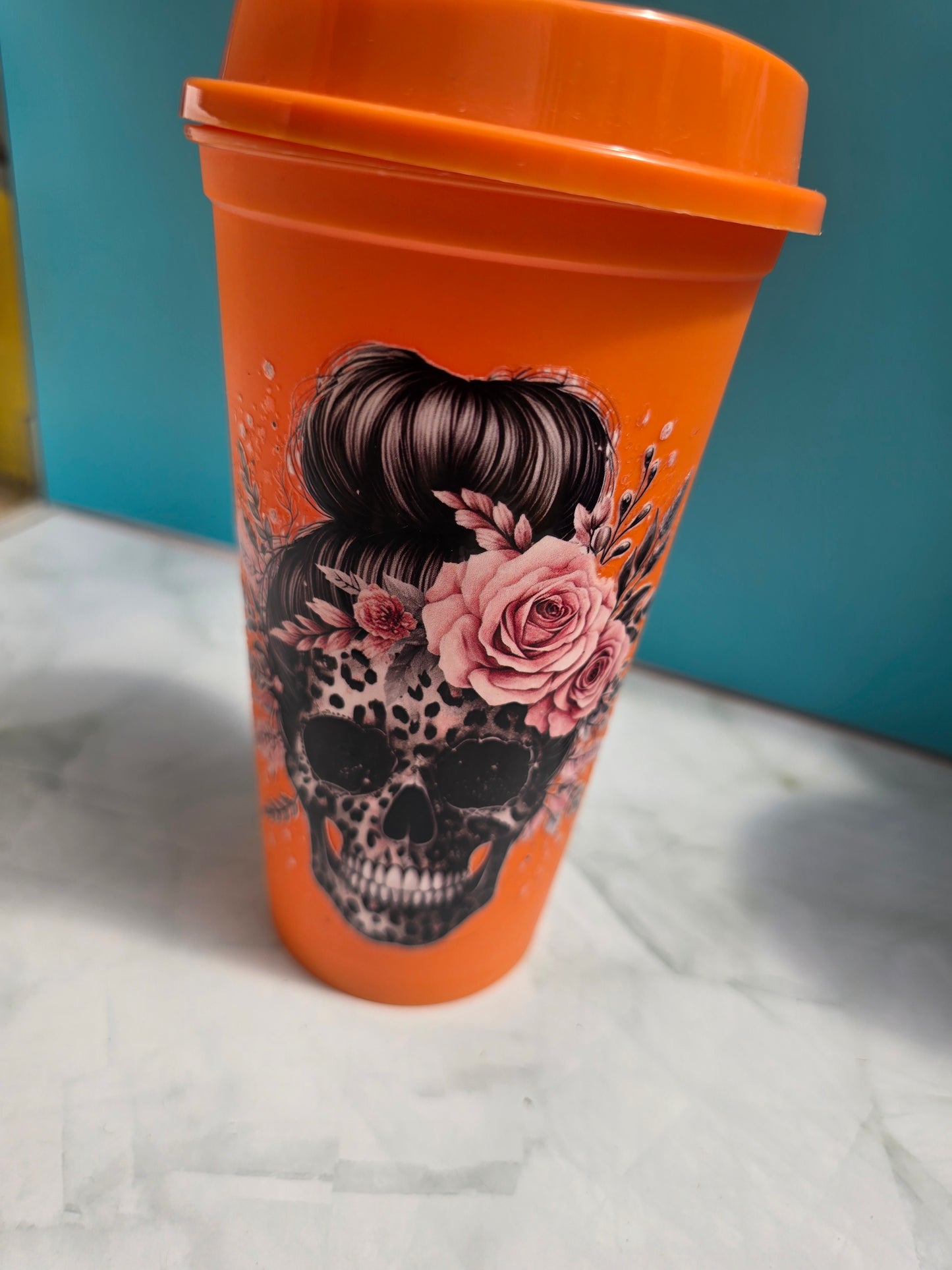 Floral Skull Travel Coffee Cup - Various Colours