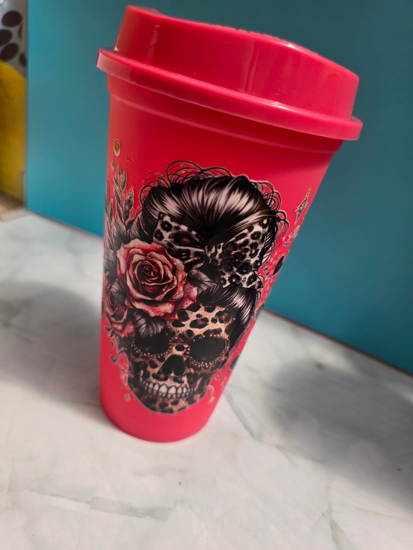 Floral Skull Travel Coffee Cup - Various Colours