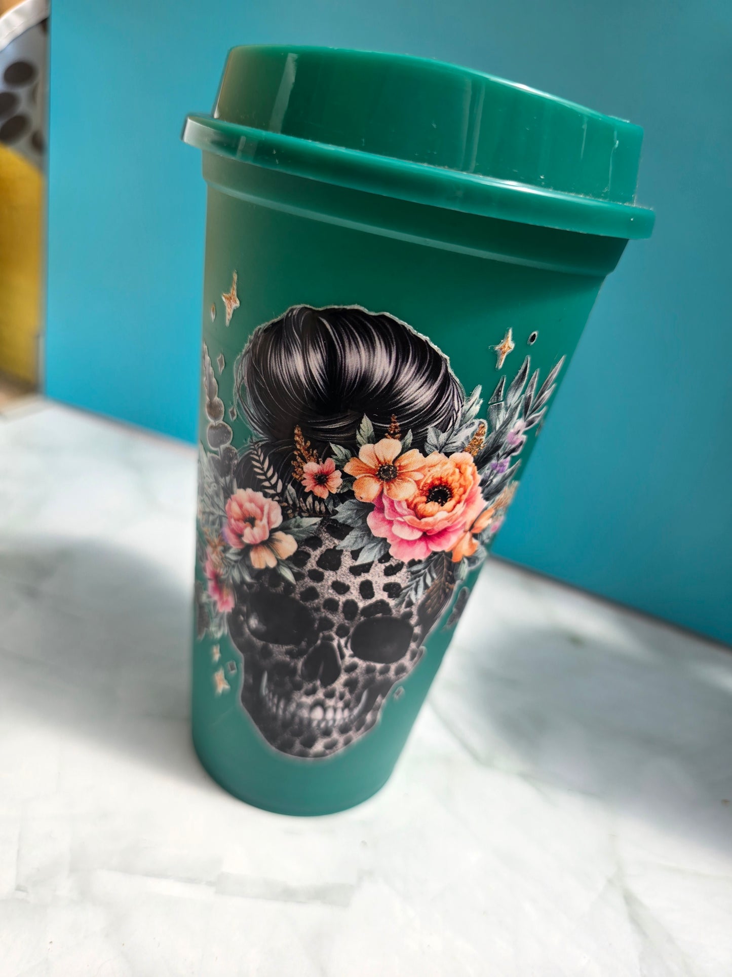 Floral Skull Travel Coffee Cup - Various Colours