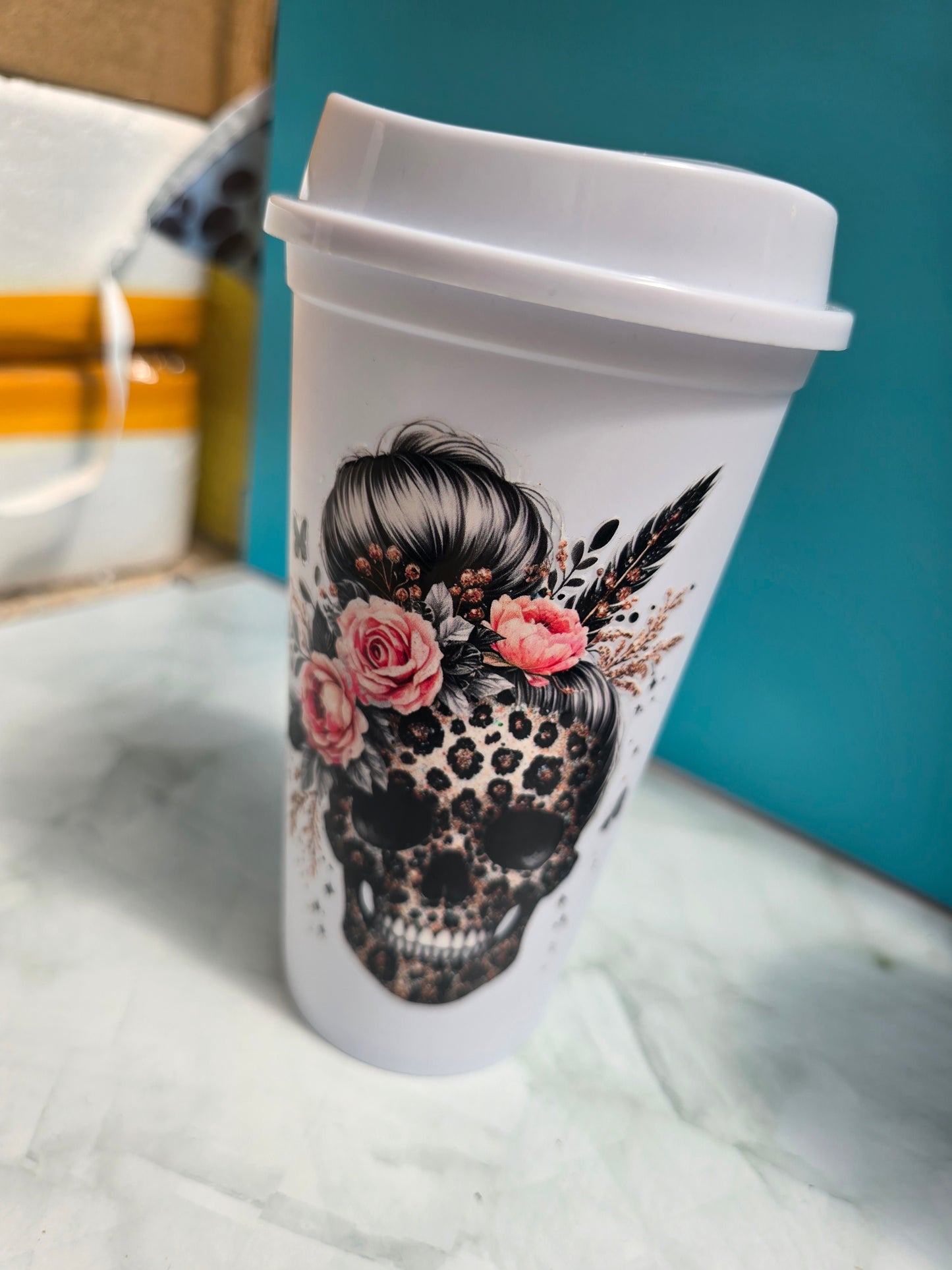 Floral Skull Travel Coffee Cup - Various Colours