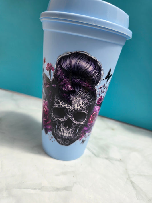 Floral Skull Travel Coffee Cup - Various Colours